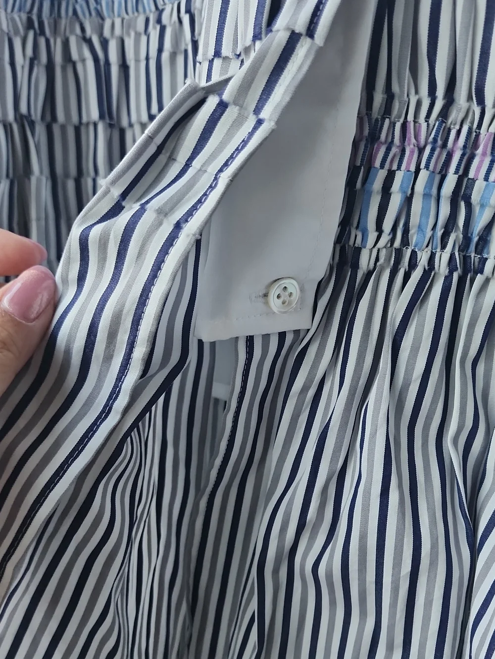 minki Smocked Pleated Uneven Hem Shirt Dress - Picture 7 of 11